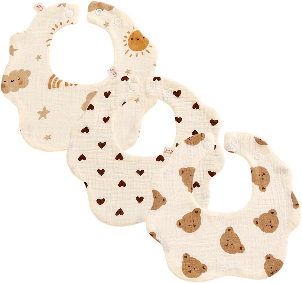 Sponsslabbetjes voor baby's, set van 3 slabbetjes, bloemensjaal met verstelbare knopen, van katoen, absorberend en - ShopVlot