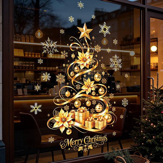 1 Kerstboom raamstickers – Kerst Raamstickers – 2 Vellen – Gouden Boom ...