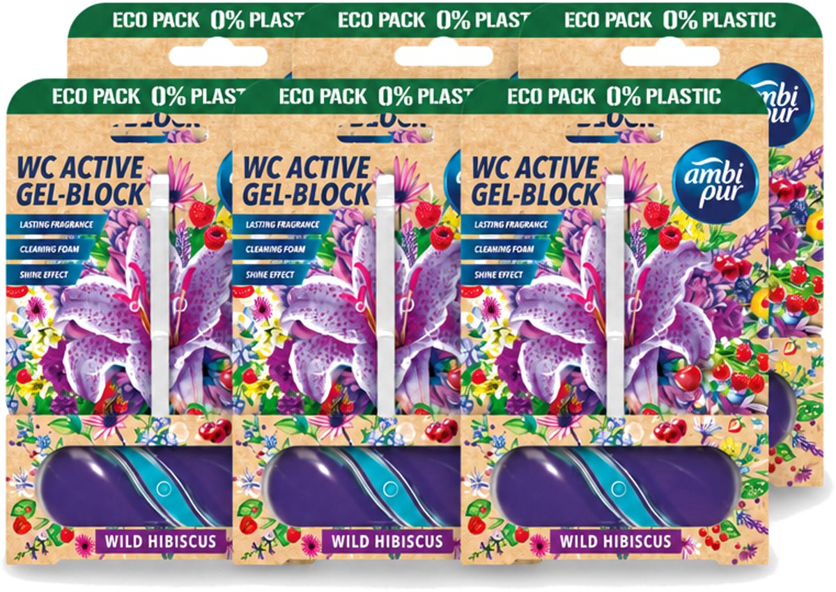 6 x Ambi Pur – Toiletblok – Wild Hibiscus – 45 g - Voordeelverpakking - 6 stuks