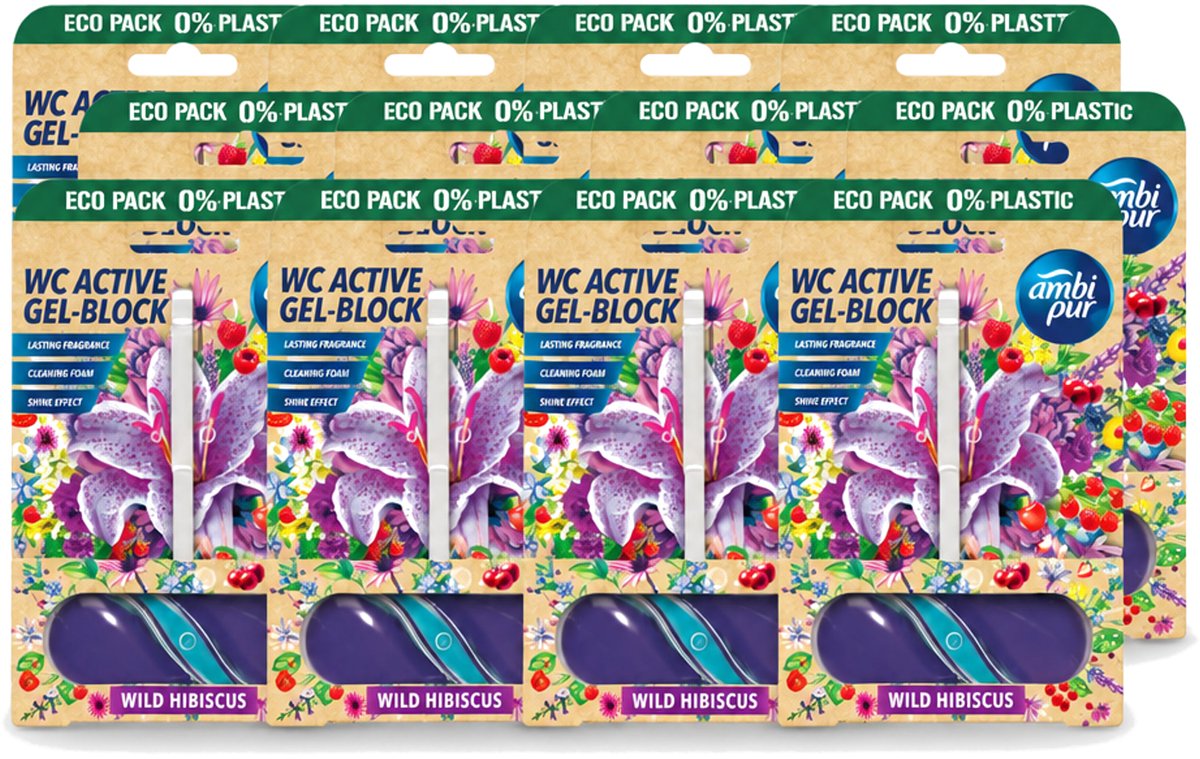 12 x Ambi Pur – Toiletblok – Wild Hibiscus – 45 g - Voordeelverpakking - 12 stuks