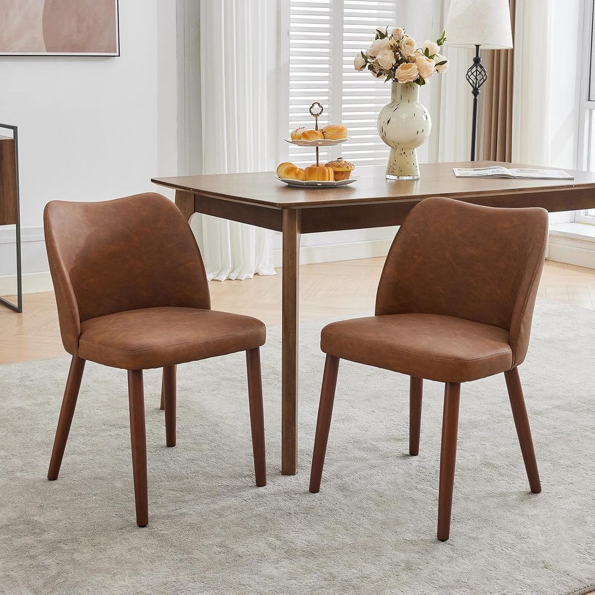 Eetkamerstoelen Set van 2 - Bruine Stoelen met Wing Backrest Houten Poten