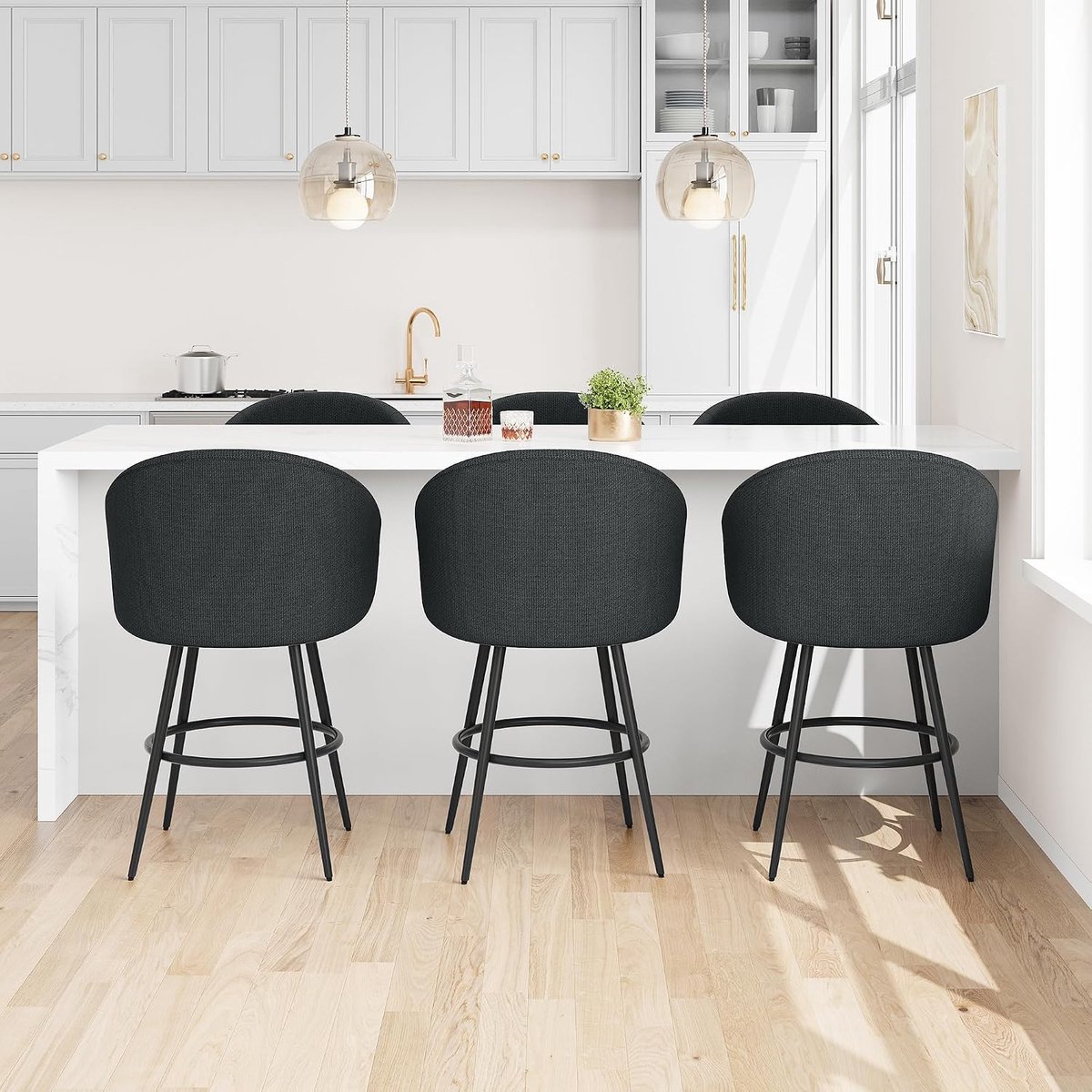 Draaibare Barkrukken Set van 6 - 65 cm Barstoelen Zwart Metaal 159kg