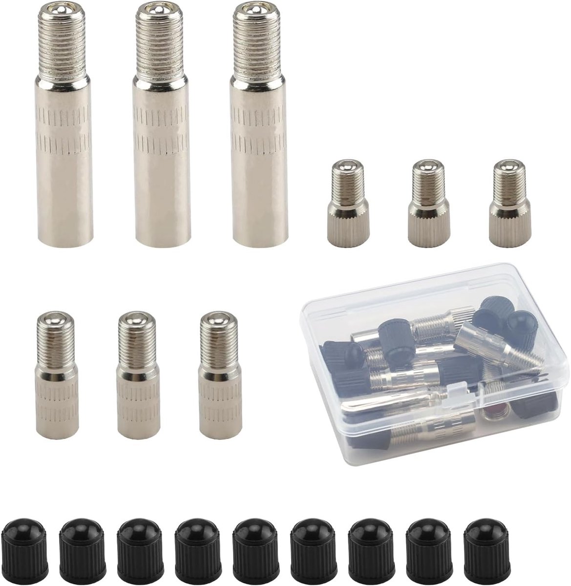 Set van 9 Ventielverlengingen voor Auto en Fiets, Messing 20 mm, 27 mm, 40 mm, Universele Ventielkap met Draad, Ideaal voor Banden en Fietsen