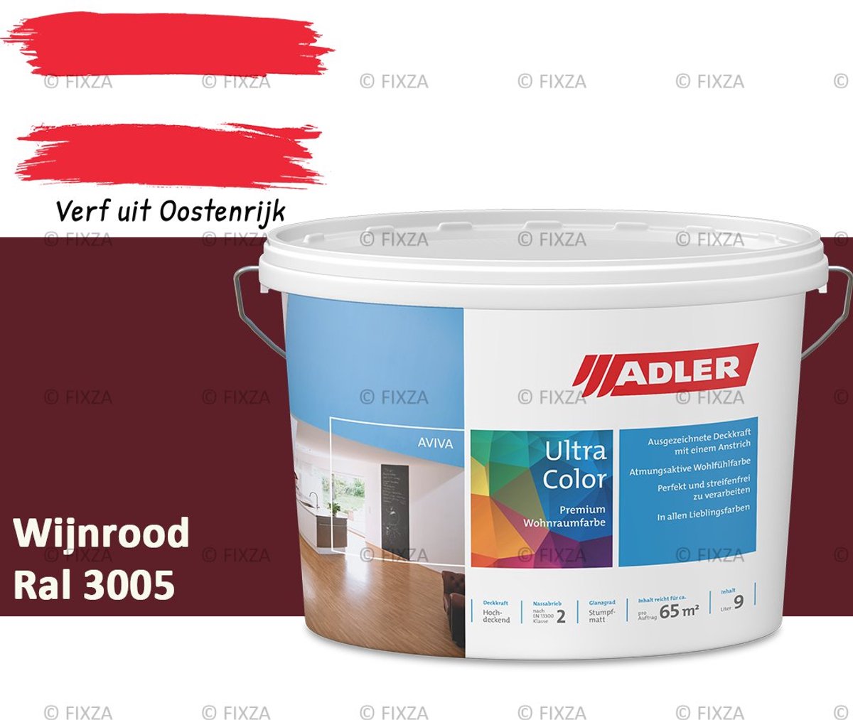 ADLER Aviva Ultra-Color SD Muurverf – Premium Matte Binnenmuurverf met Smart-Dry Technologie – Streeploos & Hoge Dekking – Wijnrood – 1 Liter