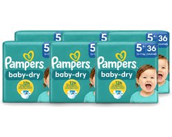 6 x Pampers – Luiers – Baby-Dry Maat 5+ (12-17 kg) – 36 Luiers - Voordeelverpakking - 6 stuks