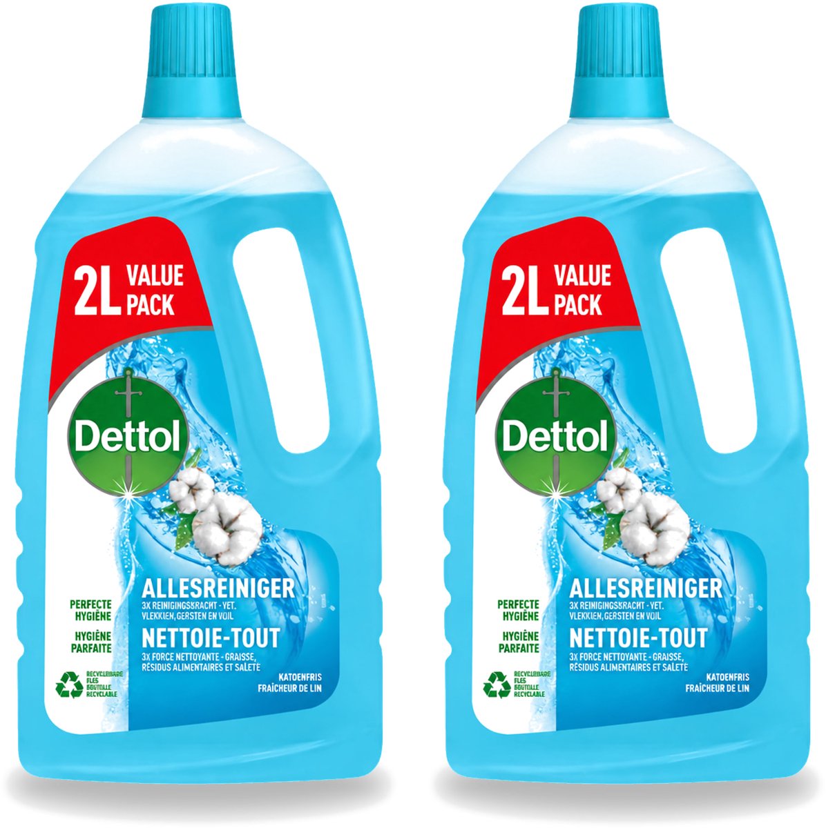 2 x Dettol - Allesreiniger - Katoenfris - Perfecte Hygiëne - 2L - Bulkverpakking - 2 stuks