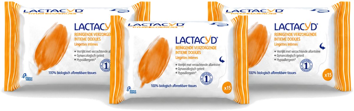 3 x Lactacyd Classic - Intieme Doekjes - Reinigend - Biologisch Afbreekbaar - 15 Doekjes - Voordeelverpakking - 3 stuks