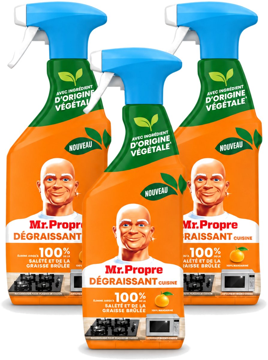 3 x Mr. Proper - Keukenontvetter Spray - Mandarijn - Natuurlijke ingrediënten - 500 ml - Bulkverpakking - 3 stuks