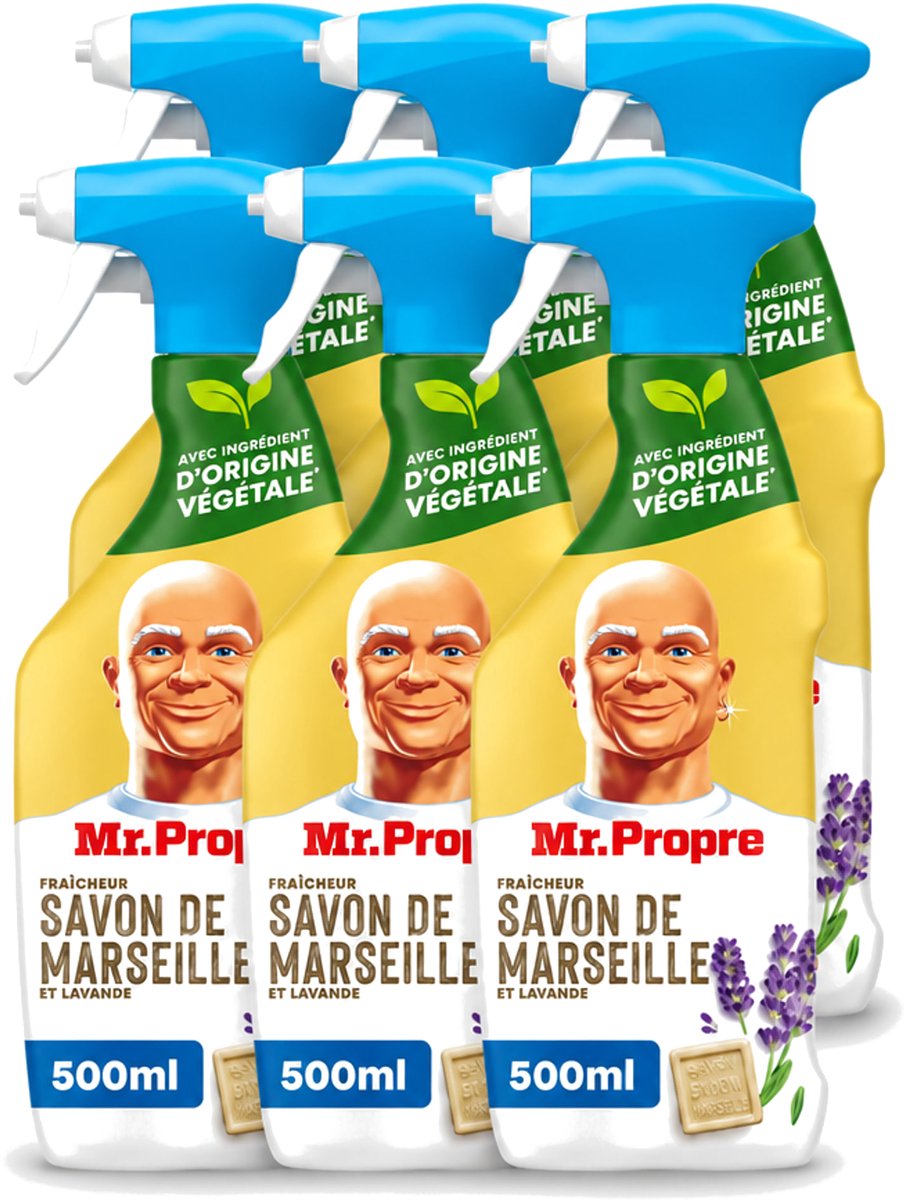 6 x Mr. Proper - Allesreiniger Spray - Marseille zeep en Lavendel - Natuurlijke ingrediënten - 500 ml - Voordeelverpakking - 6 stuks