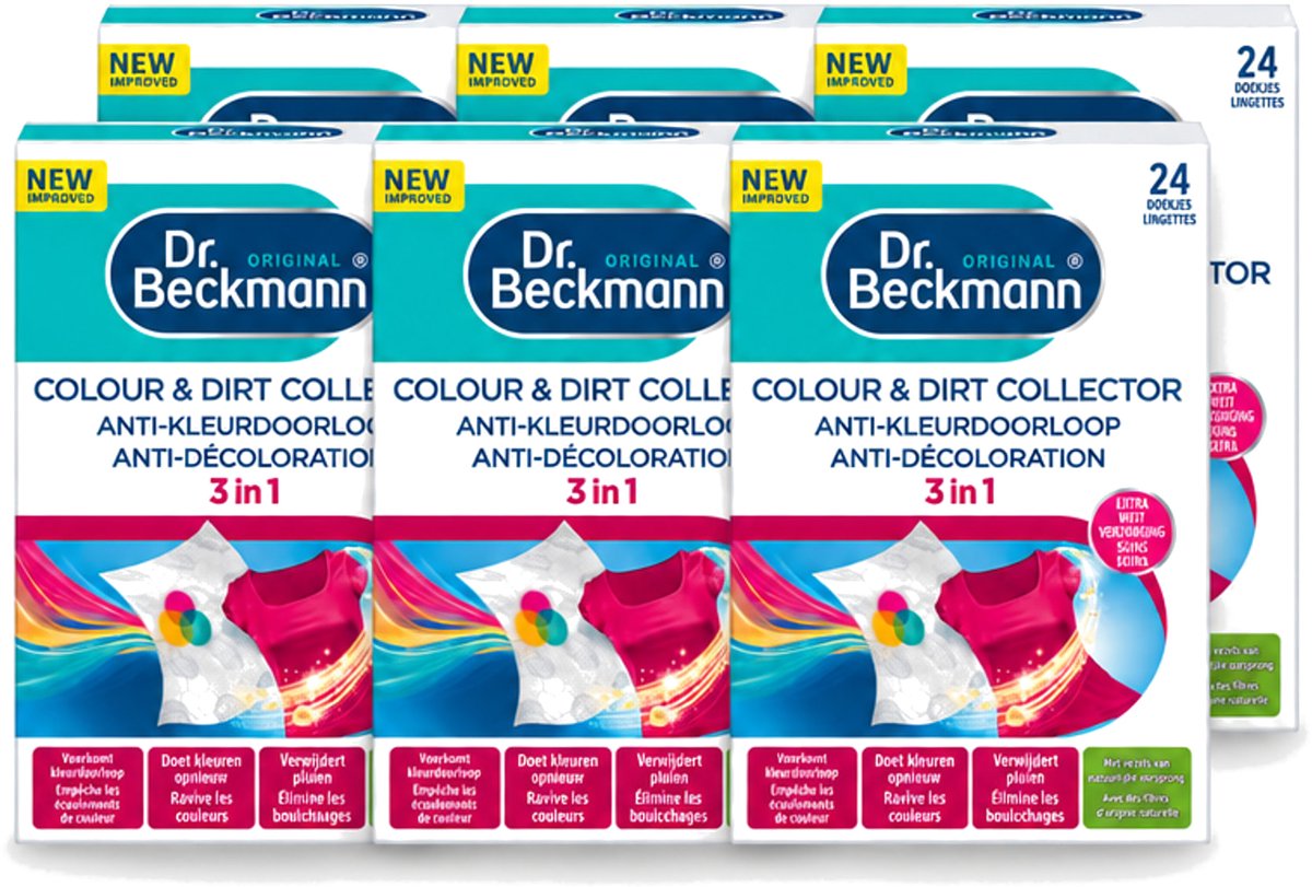 6 x Dr. Beckmann - Anti-Kleur Doorloopdoekjes - Kleurbescherming - Witte en Gekleurde Was - 24 Doekjes - Voordeelverpakking - 6 stuks