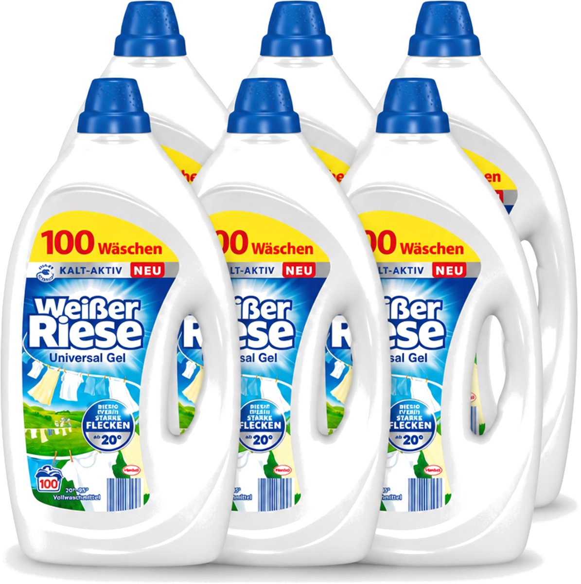 6 x Weißer Riese - Wasmiddel - Gel - Witte Was - 4.5L - 100 Wasbeurten - Voordeelverpakking - 6 stuks