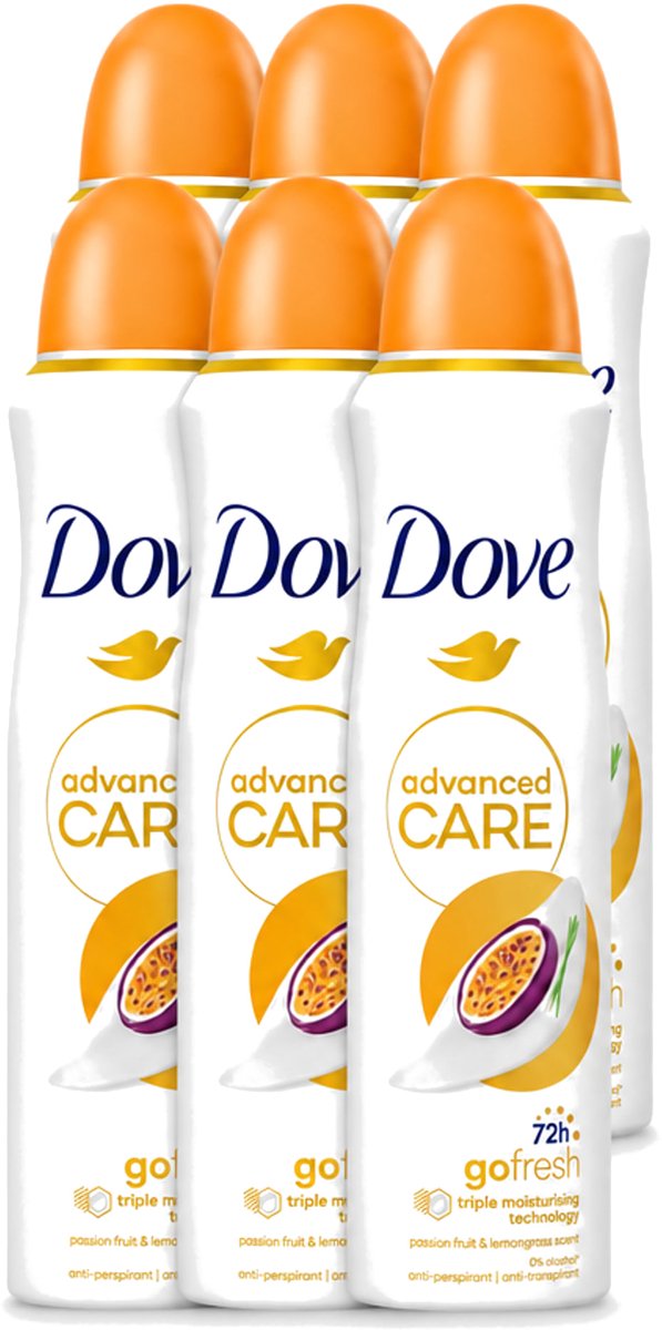 6 x Dove - Deospray - Passievrucht & Citroengras - 150 ml - Voordeelverpakking - 6 stuks