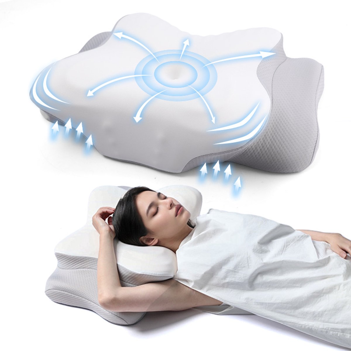 Ergonomisch Kussen - Nekkussen Serie - Memory Foam - Aanpasbare Hoogte - Voor Rug- En Zijslapers - Ademend Kussenovertrek - Wasbaar - Wit