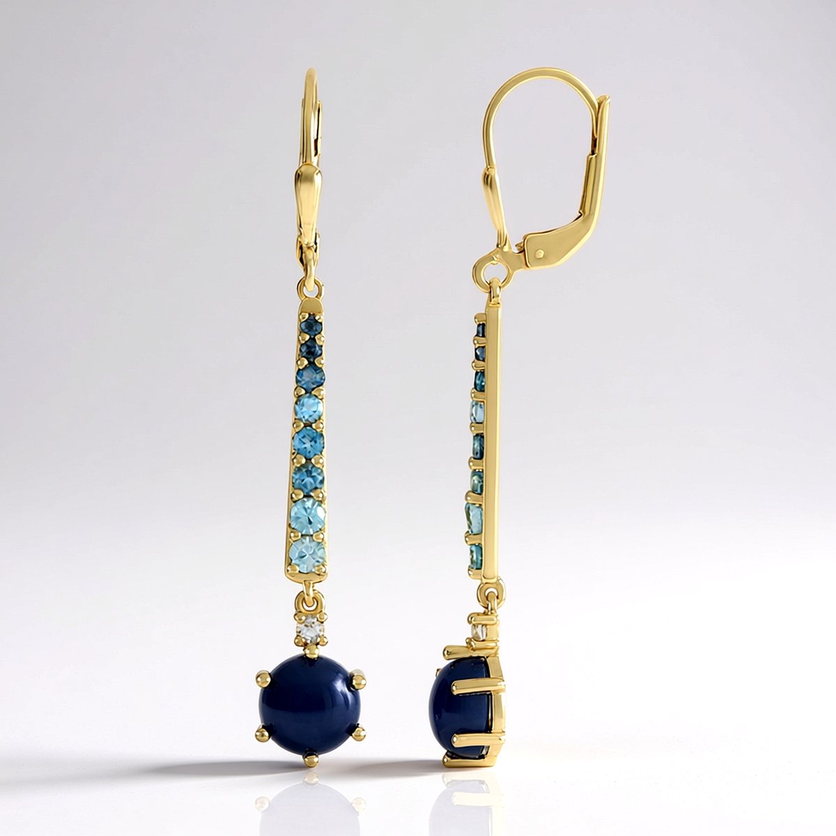Cavill - Lange Oorbellen 925 Sterling Zilver Verguld - Blauwe Peruaanse Opaal 2,34 ct & Zwitsers Blauwe Topaas - Elegante Dames