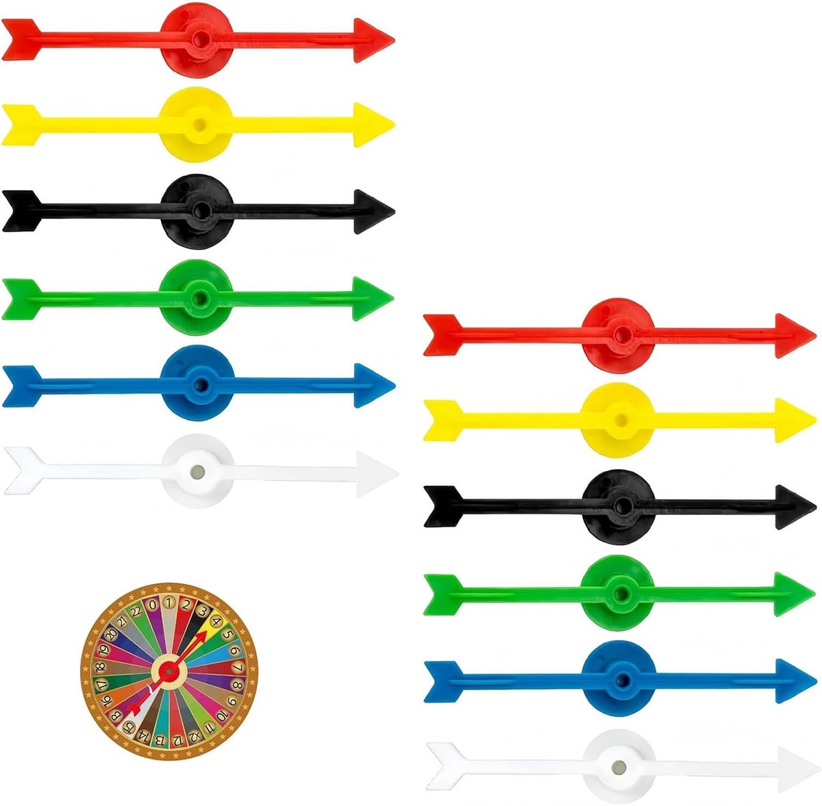 12 Stuks Pijlen, 10 cm Plastic Pijlen voor Bordspellen, Spinner Set voor Educatieve Spellen, Regenboog Spinner en Geluksrad in 6 Kleuren