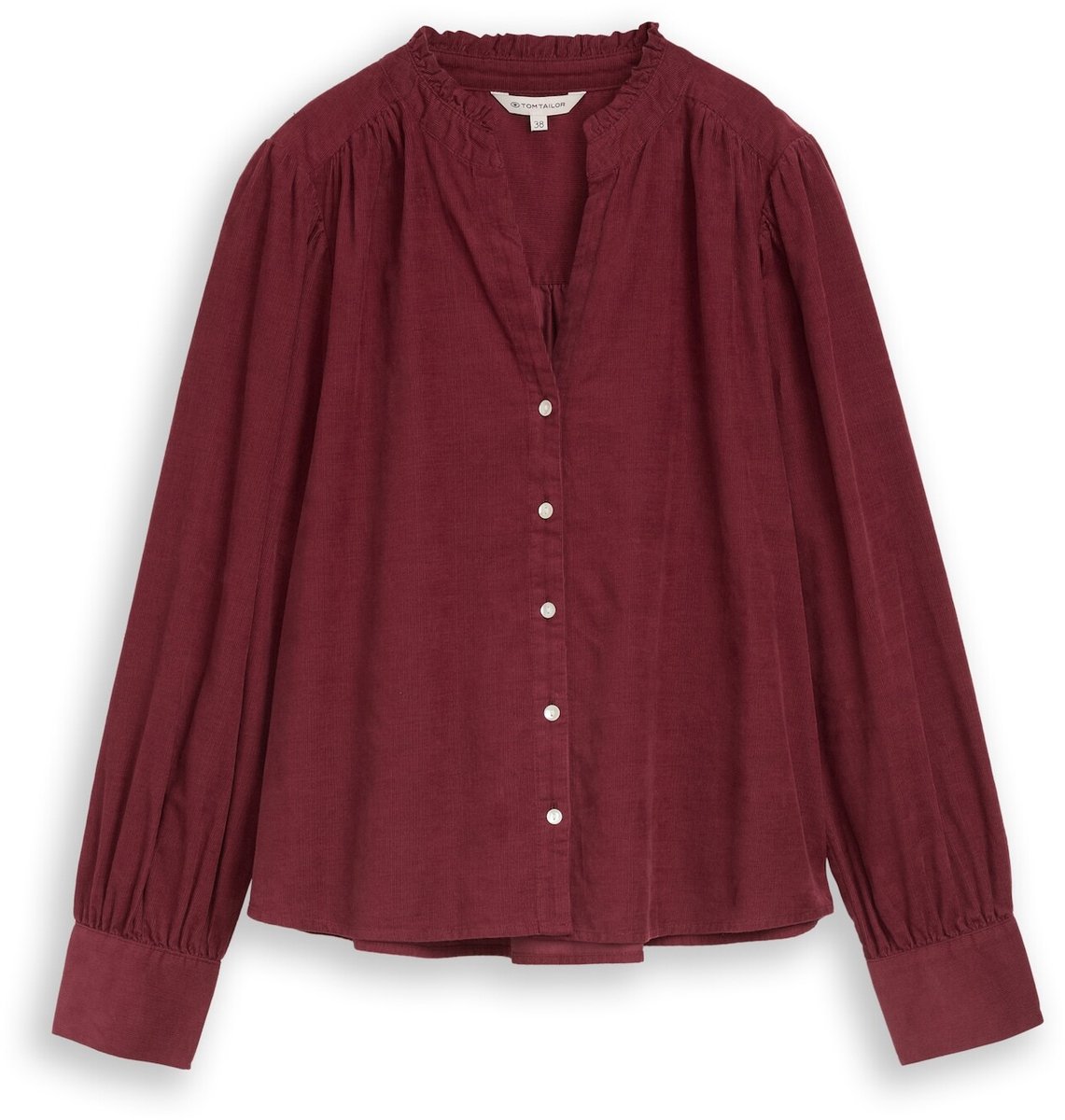 Tom Tailor - Corduroyblouse met ruches aan de kraag - Maat 44 - Preppy Plum