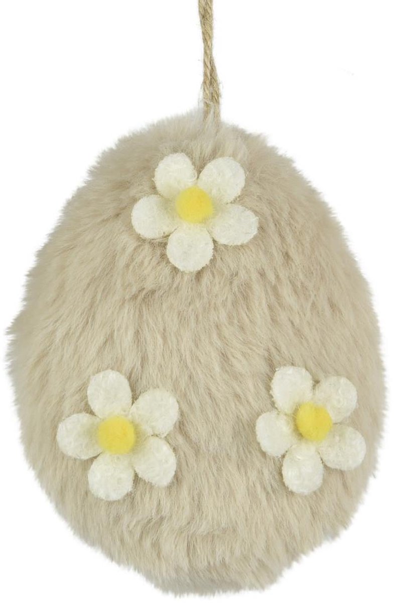 Decoris Paasei Beige 3 Bloemen met Hanger 8,5 x 11,5 cm Pluche