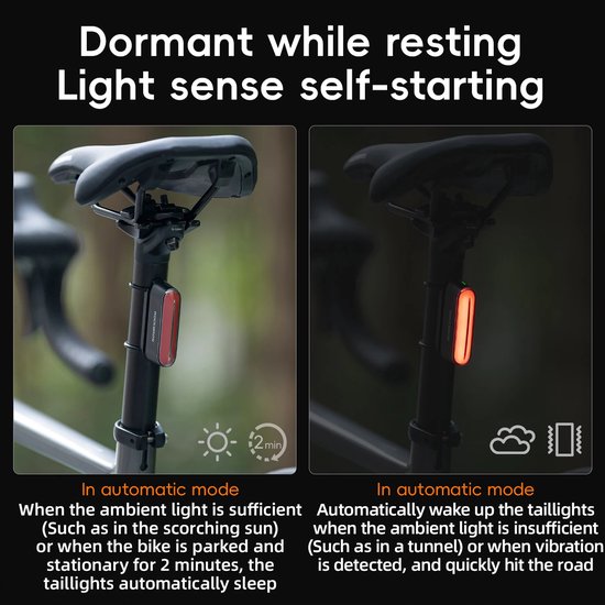 ROCKBROS Slim Fiets Achterlicht Magnetisch USB-C Oplaadbaar - Remsensor - Automatisch Aan/Uit - IPX6 Waterdicht - 7 Lichtmodi - LED Fietsverlichting — afbeelding 4