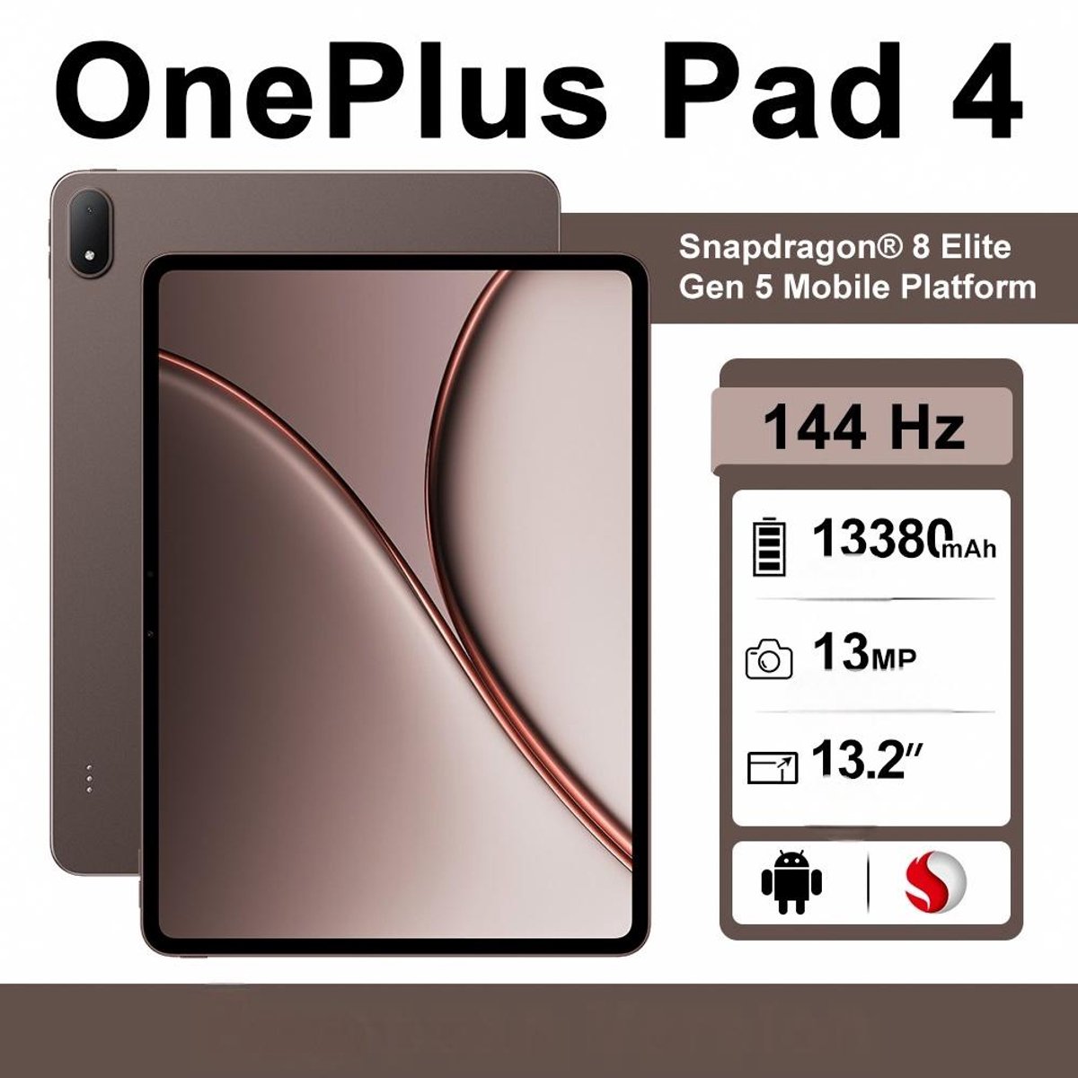 OnePlus Pad 4 Tablet – 12GB+256GB – WiFi – Dune Glow - 13380mAh -Dune Glow