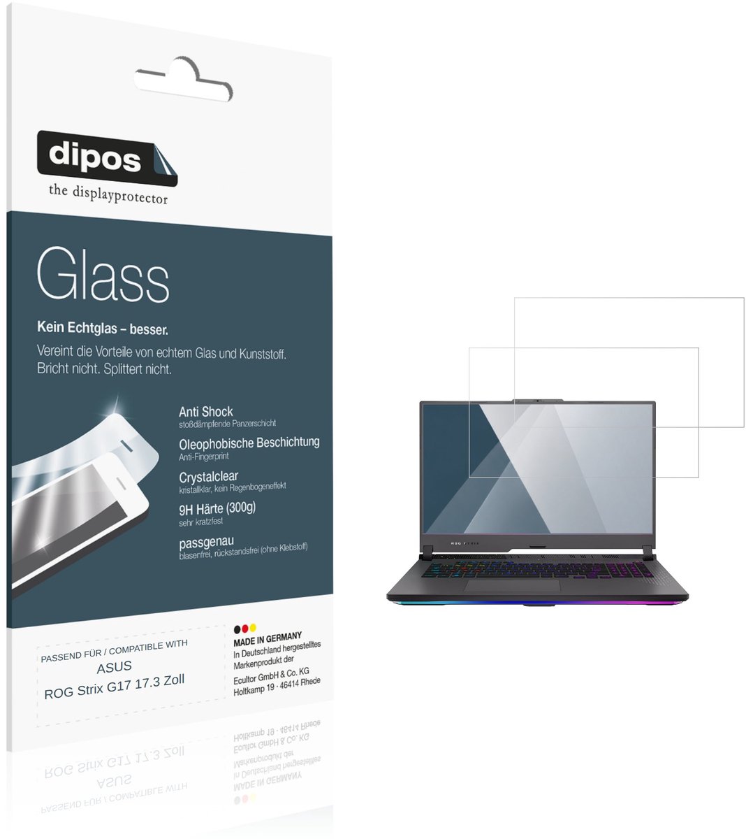 dipos – 2x Pantserfolie geschikt voor ASUS ROG Strix G17 17.3 Zoll | 9H Screenprotector