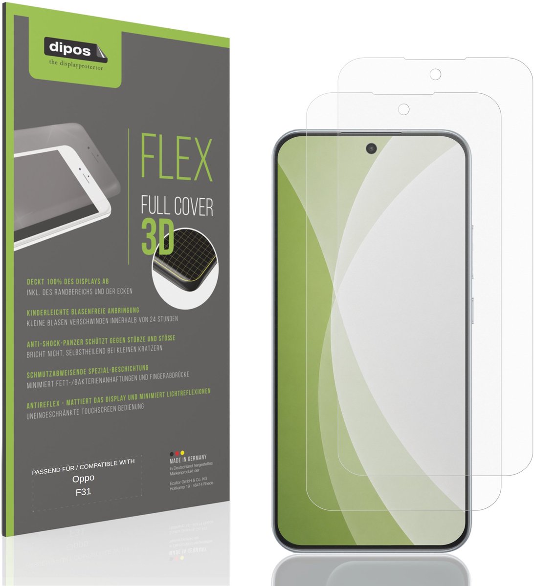 dipos FLEX – 2x Matte Screenprotector geschikt voor Oppo F31 | Volledige Schermbescherming | Case-Friendly