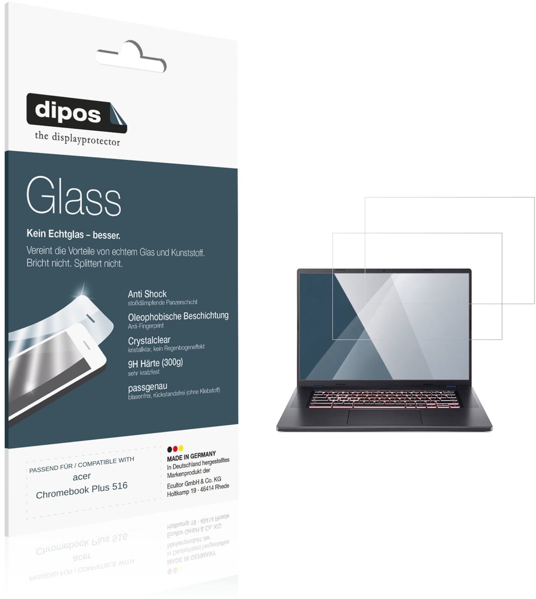 dipos – 2x Pantserfolie geschikt voor acer Chromebook Plus 516 | 9H Screenprotector