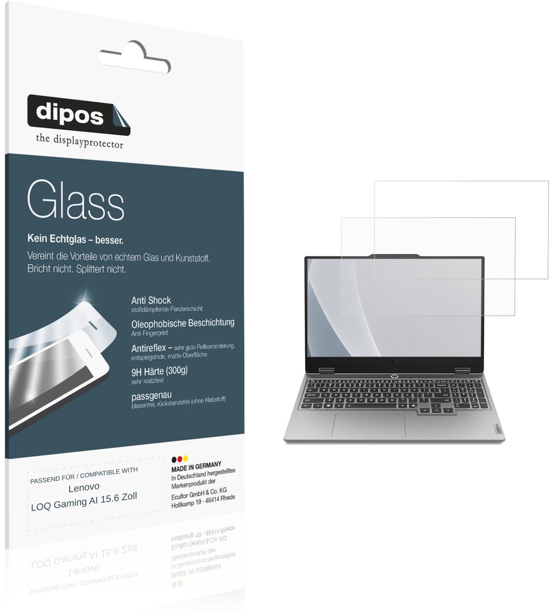 dipos – 2x Matte Pantserfolie geschikt voor Lenovo LOQ Gaming AI 15.6 Zoll | 9H Screenprotector