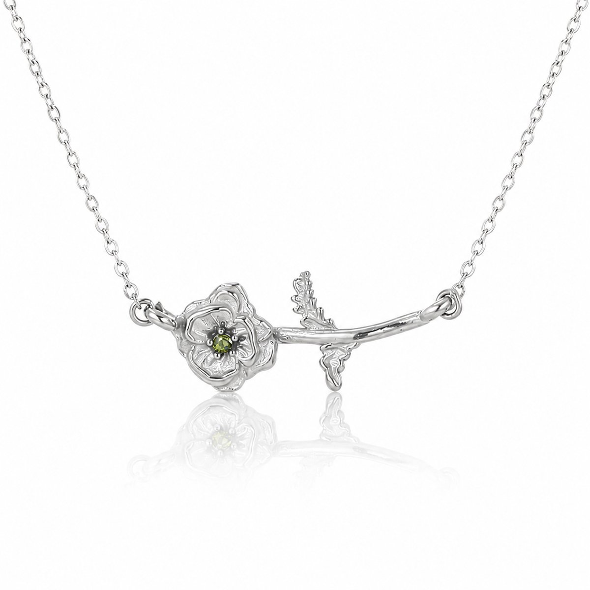 Maevi® Ketting met Geboortebloem & Geboortesteen - Kleur: Zilver - Maand: Augustus - Roestvrijstaal / RVS / Stainless Steel - Hoge Kwaliteit - Verkleurt niet - Incl. Luxe Verpakking - Cadeau Dames / Moeder / Mama - Kraamcadeau / Geboortecadeau
