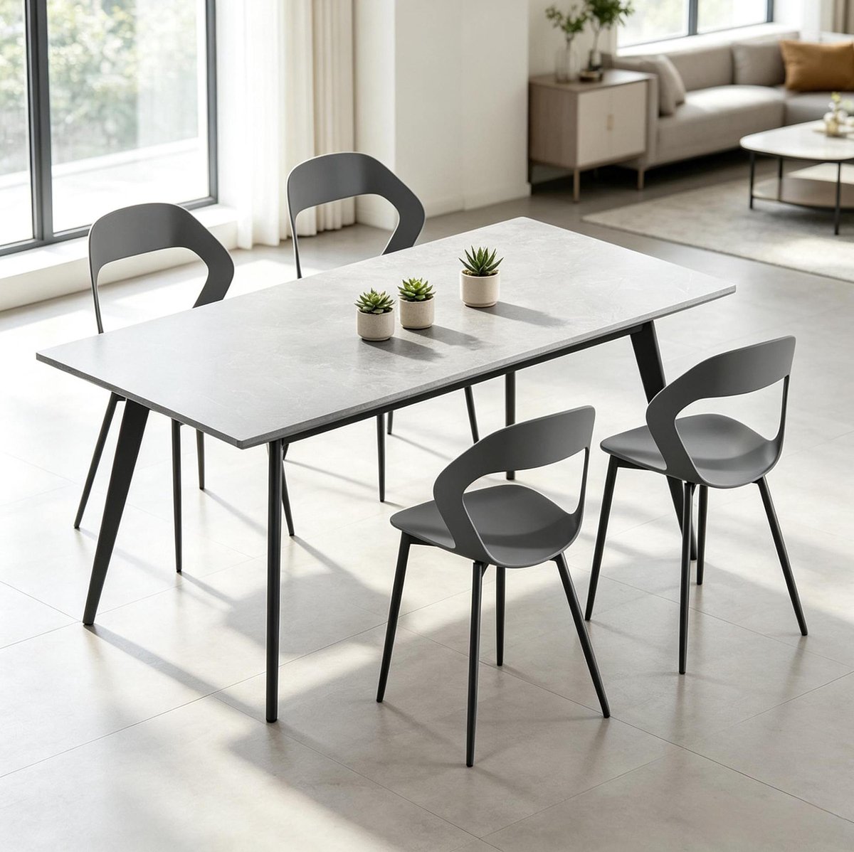 Eetkamerstoel Set Van 4 Grijze Kuipstoelen Met Ergonomische Open Rugleuning Metalen Poten Kunststof Zitting Voor Eetkamer En Keuken