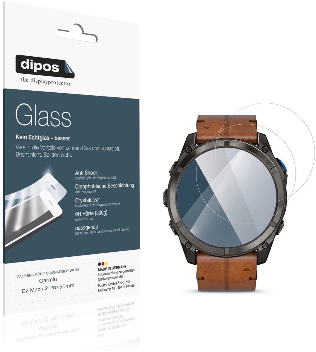 dipos – 2x Pantserfolie geschikt voor Garmin D2 Mach 2 Pro 51mm | 9H Screenprotector