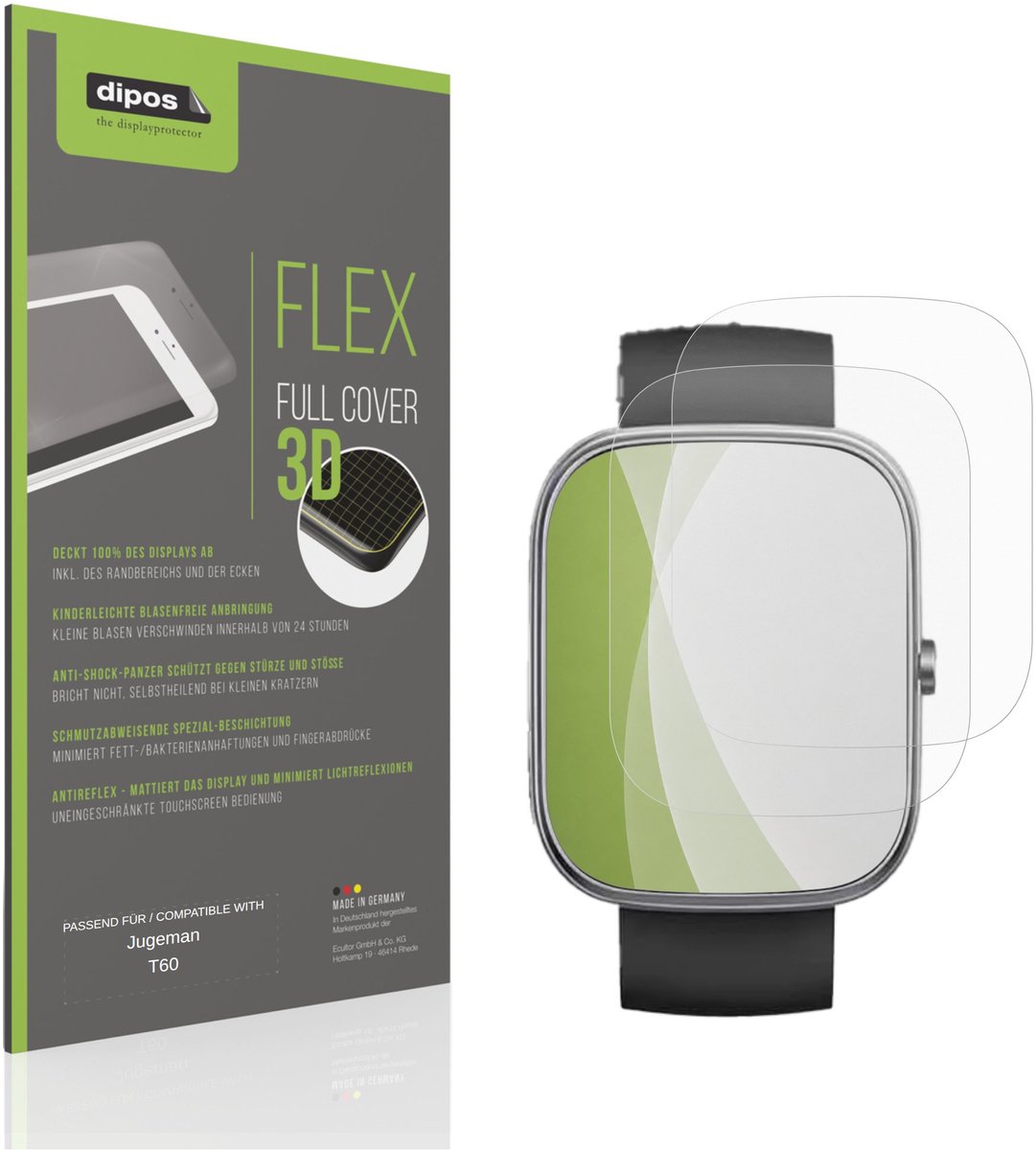 dipos FLEX – 2x Matte Screenprotector geschikt voor Jugeman T60 | Volledige Schermbescherming | Case-Friendly
