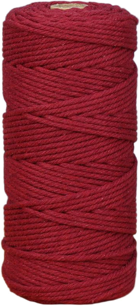 Macramétouw 3 mm x 100 m, natuurlijk katoenen draad voor wanddecoratie, plantenhangers, boho-decoratie,Bordeaux