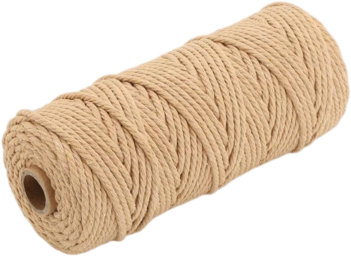 Macramétouw 3 mm x 100 m, natuurlijk katoenen draad voor wanddecoratie, plantenhangers, boho-decoratie,kleur van henneptouw