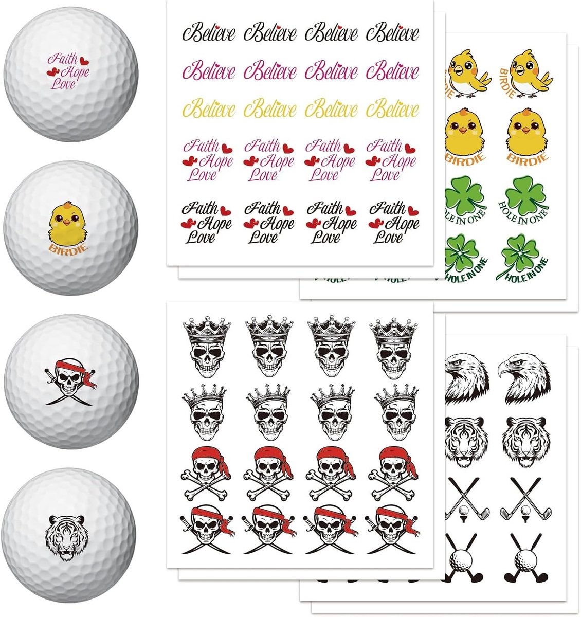 Golf Ball Markers met Vogels en Adelaars, 128 Stuks Clover Leaf Markers voor Golfballen, Golfaccessoires voor Identificatie en Personalisatie