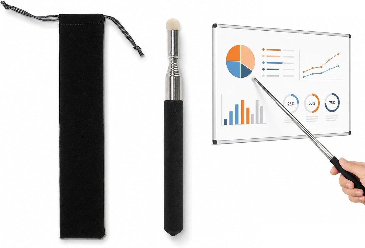 Uittrekbare telescoopstang van 120 cm met opbergtas voor onderwijs en presentaties, ideaal voor zandbak en whiteboard