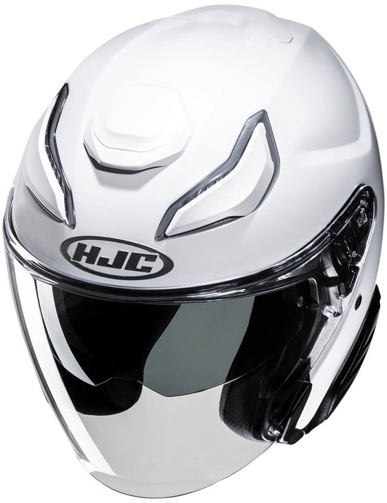 Witte HJC F31 motorhelm met helder vizier en HJC logo.
