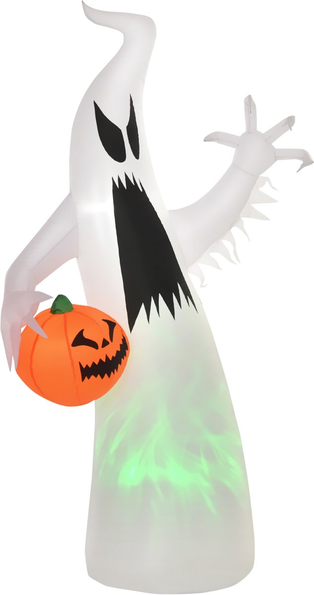 Opblaasbare Halloween-spook met LED-verlichting - Zelfopblazend - Polyester - Wit - 105x65x180 cm - Griezelige decoratie