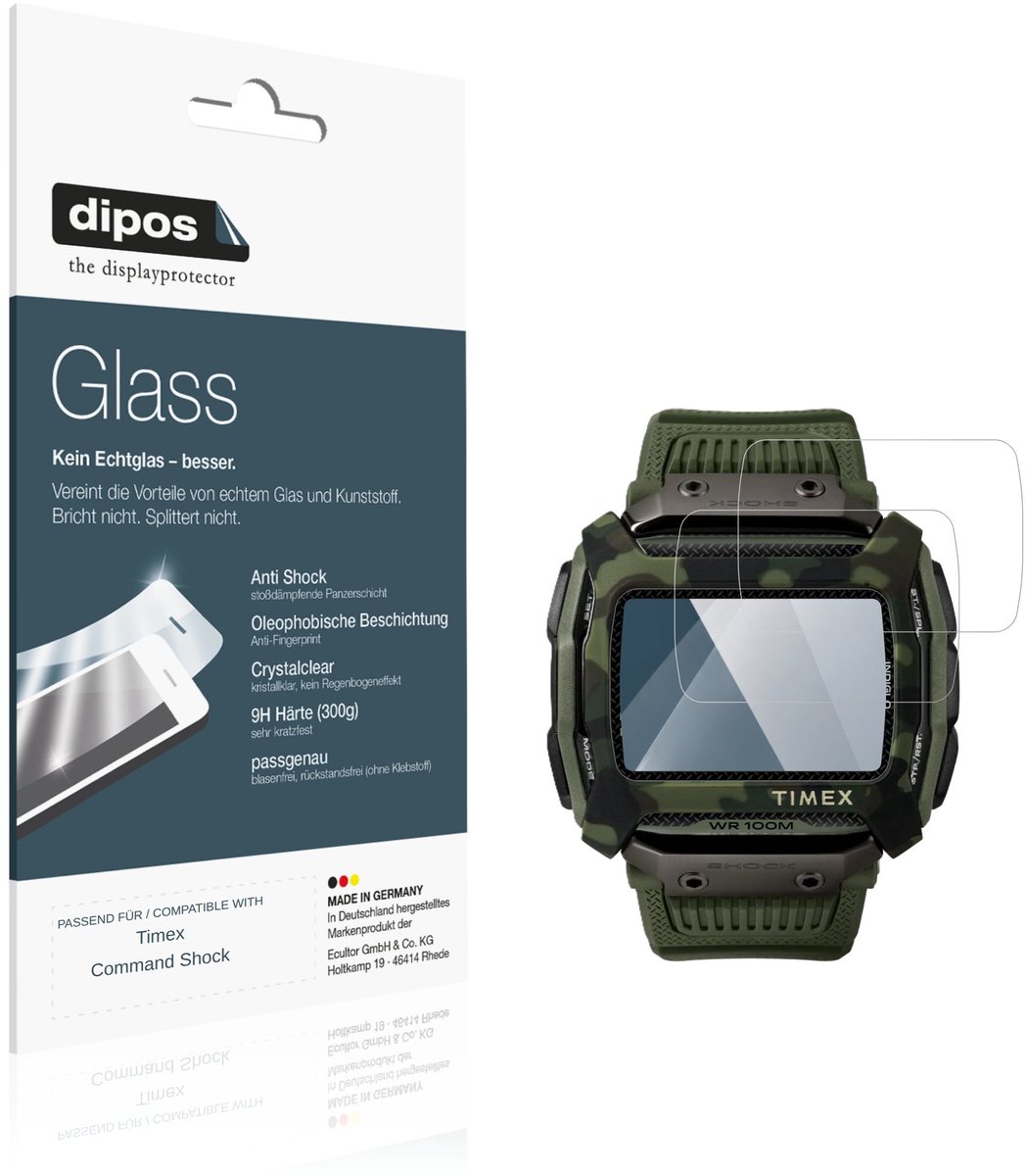 dipos – 2x Pantserfolie geschikt voor Timex Command Shock | 9H Screenprotector