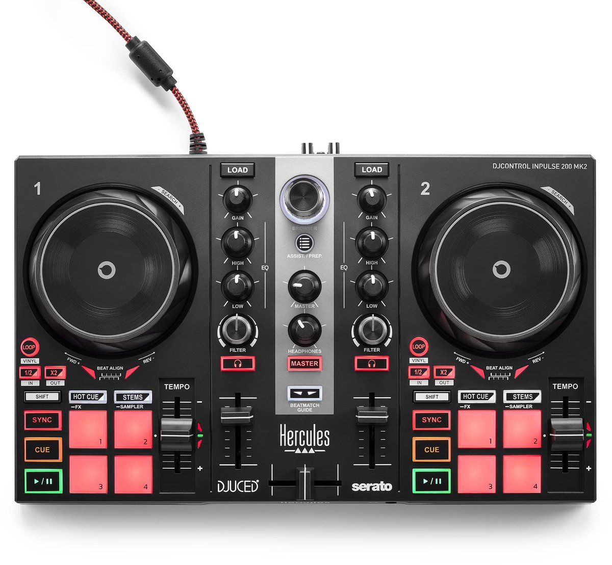 DJ Controller voor Beginners – 2 Decks – USB – Beatmatch Guide – DJ Software Inbegrepen – Zwart