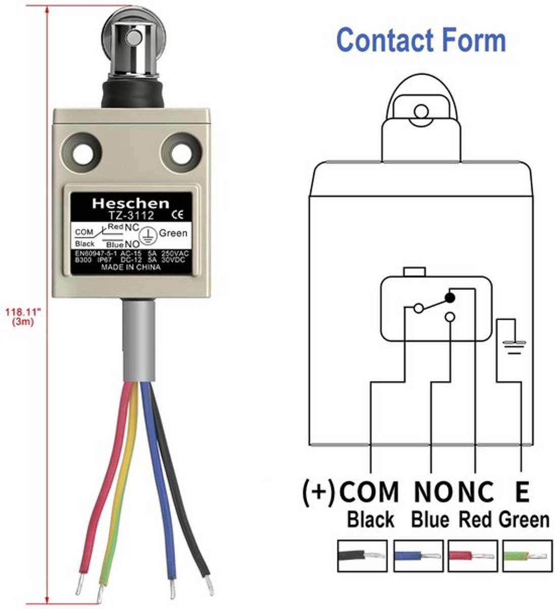 Dailygoody - Limit Switch - Compact Pre-Wired - Waterproof - Sealed Roller Plunger