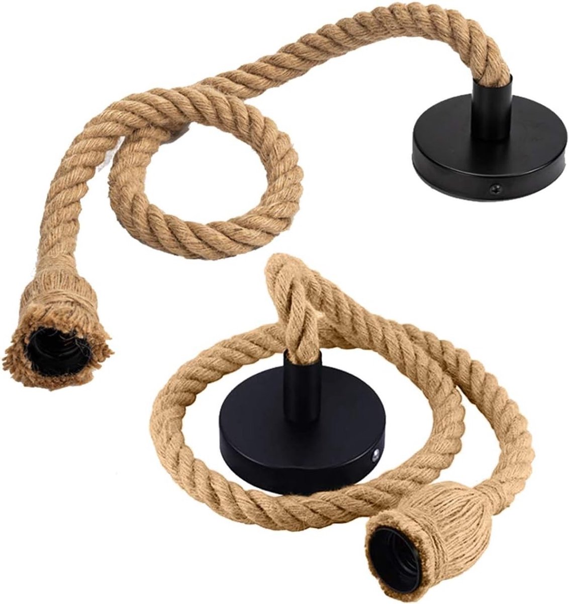 Vintage Hanglamp - Bruin - Henneptouw - Industriële Kroonluchter voor Woonkamer en Eetkamer