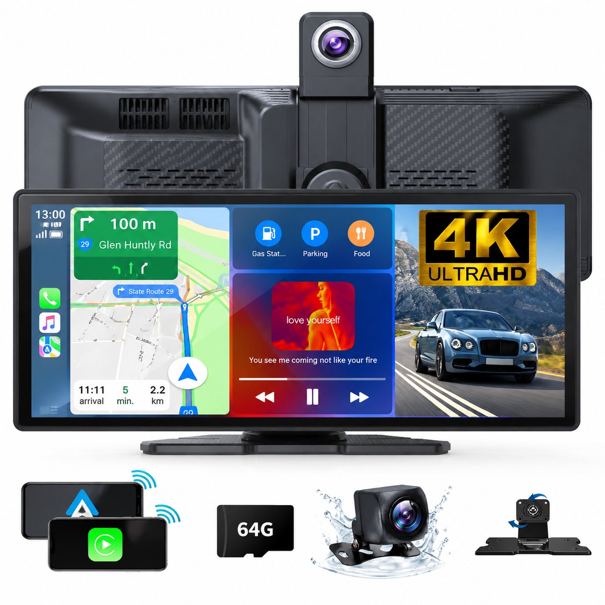 CarPlay scherm draadloos met achteruitrijcamera, Android Auto, touchscreen en GPS navigatie 9.2 inch