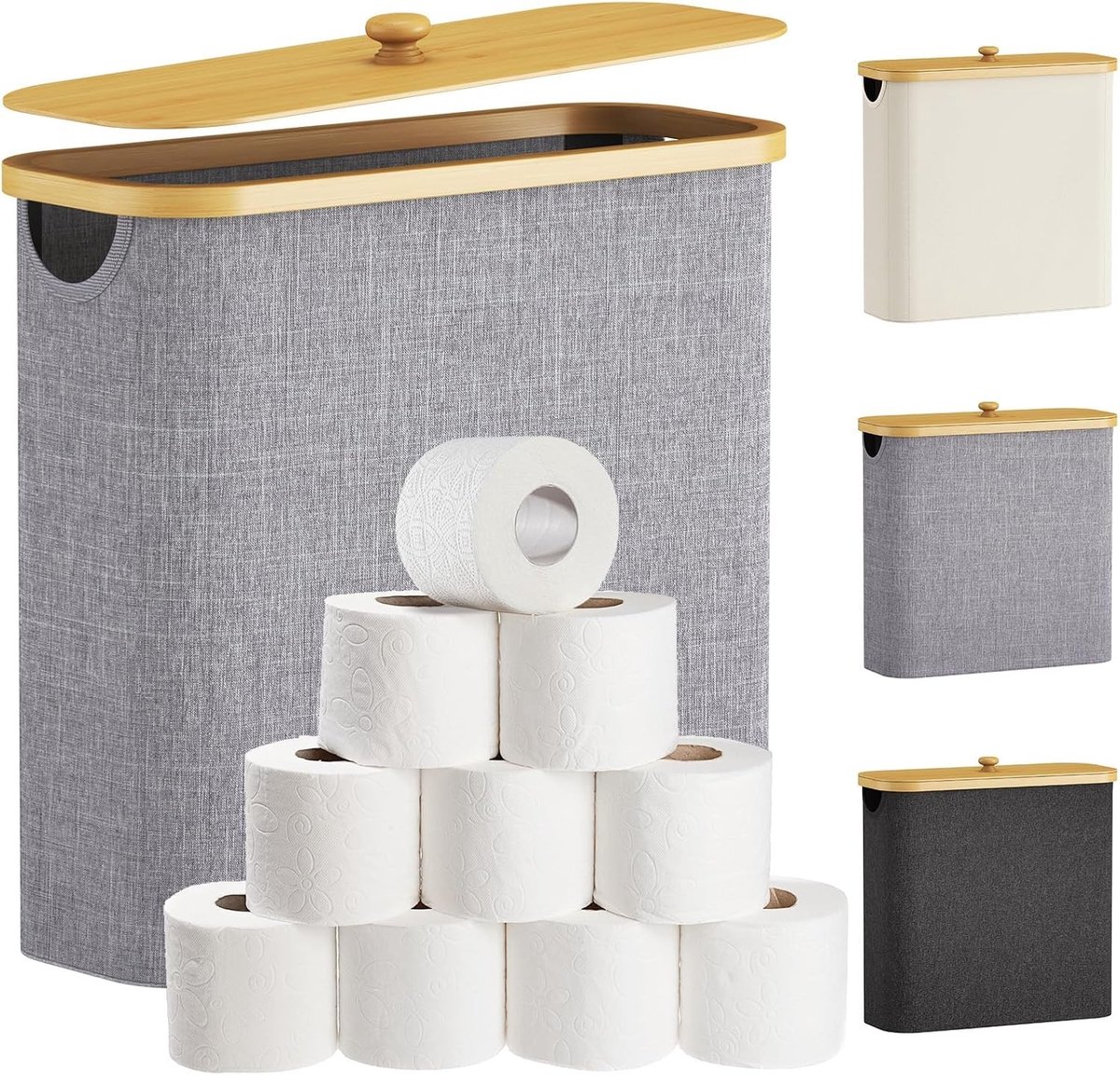 Toiletpapieropbergmand met deksel - 30 liter, grijs - Handige opslagoplossing voor badkamer, toiletruimte en organisatie