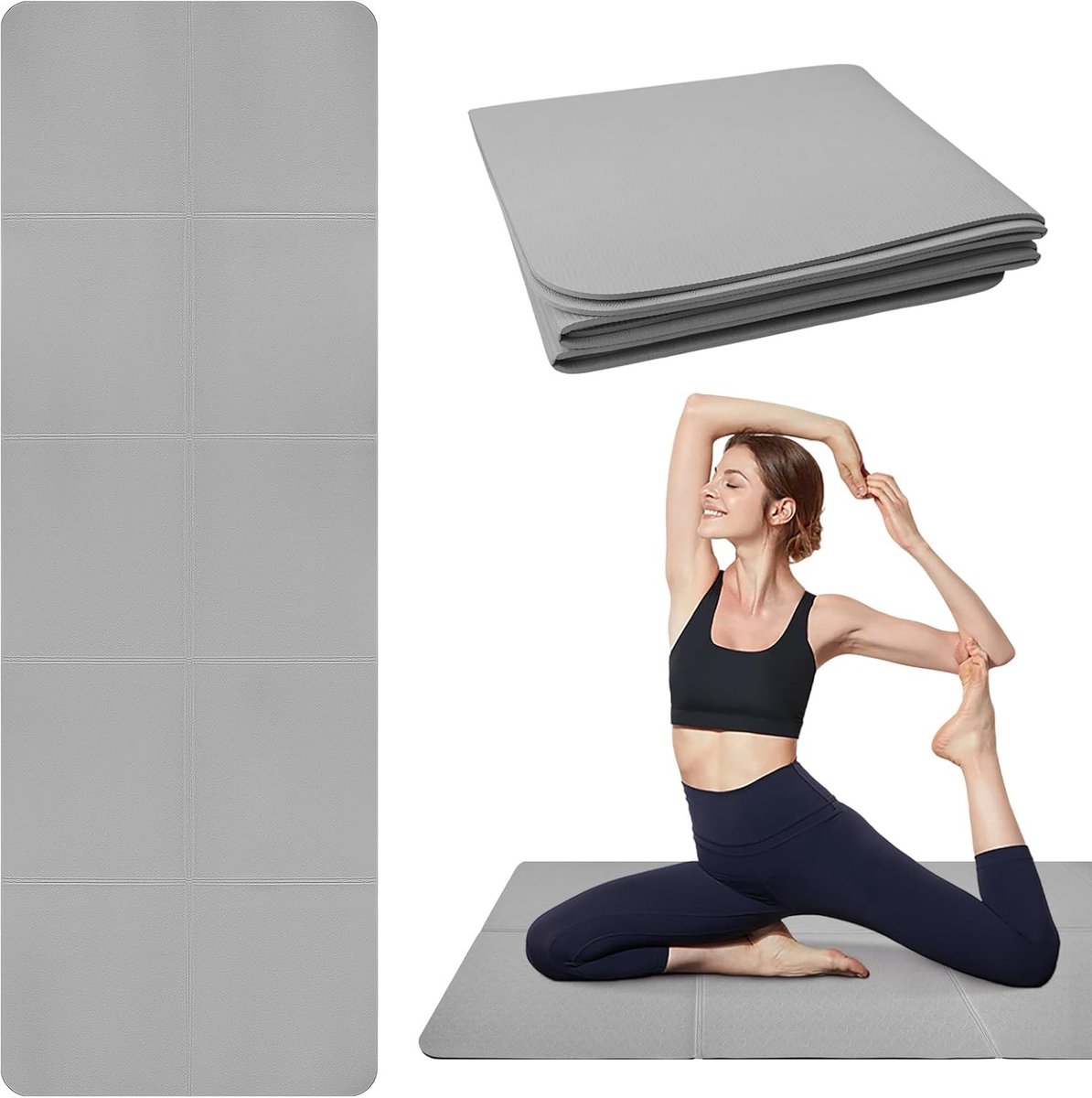 Vouwbare Yogamat voor Thuis en Reizen, Antislip Fitnessmat voor Pilates en Gymnastiek, 183 x 61 x 0.6 cm, Lichtgewicht en Duurzaam TPE Materiaal
