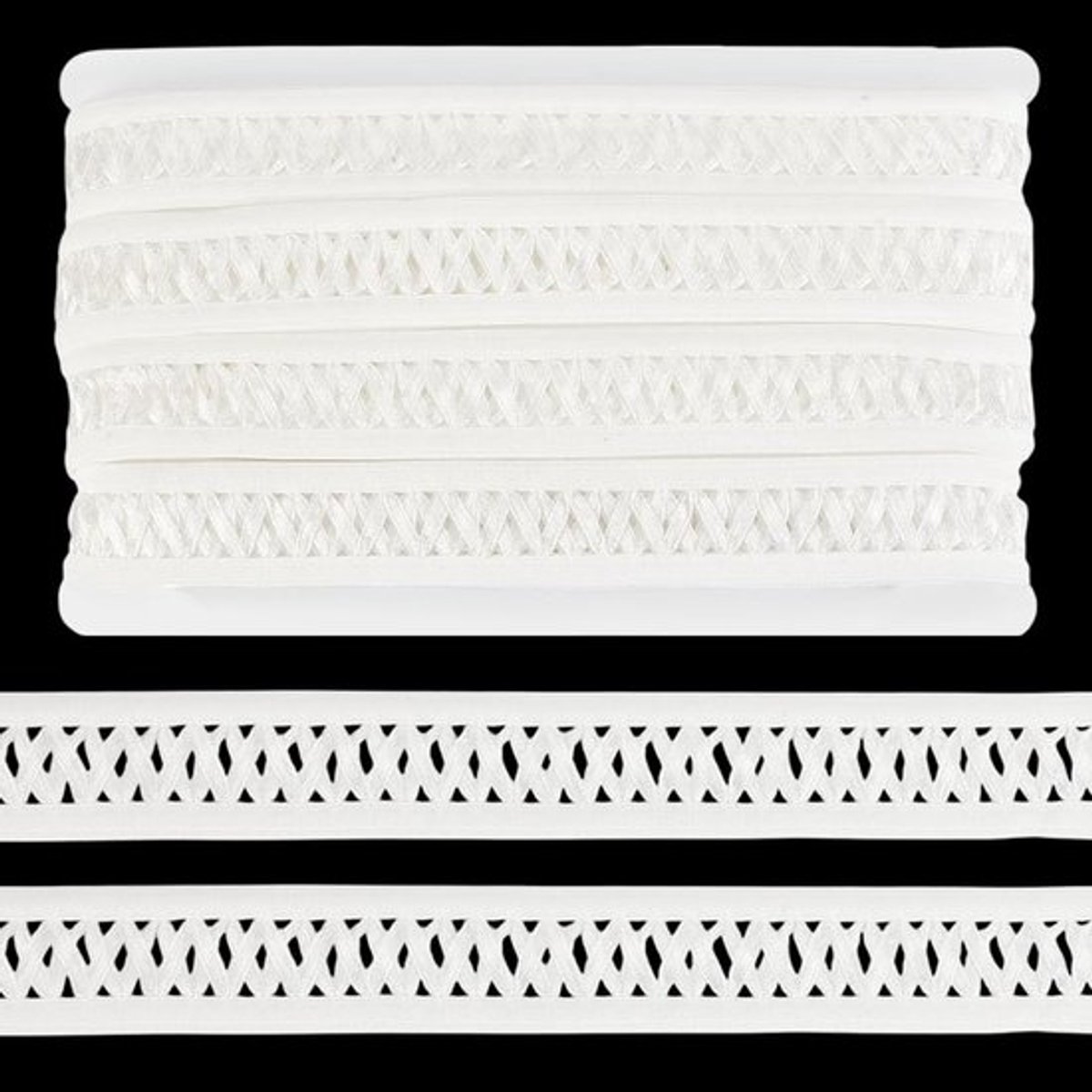 Dailygoods- Elastische Rand 20 m - Witte Mesh Vlechtrand - Elastische Knooplussen