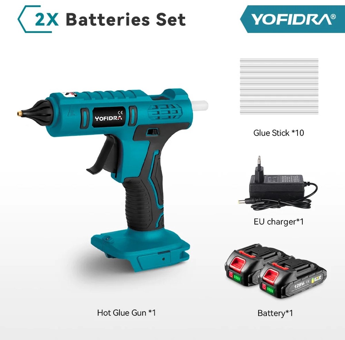 Yofidra 260°C Heet Lijmpistool - Krachtig draadloos 18V lijmpistool voor intensief gebruik - 100W - Koperen precisie-mondtuk - Snelle opwarming in 2–3 min. - 11 mm voor precisie en kwaliteitswerk - Blauw