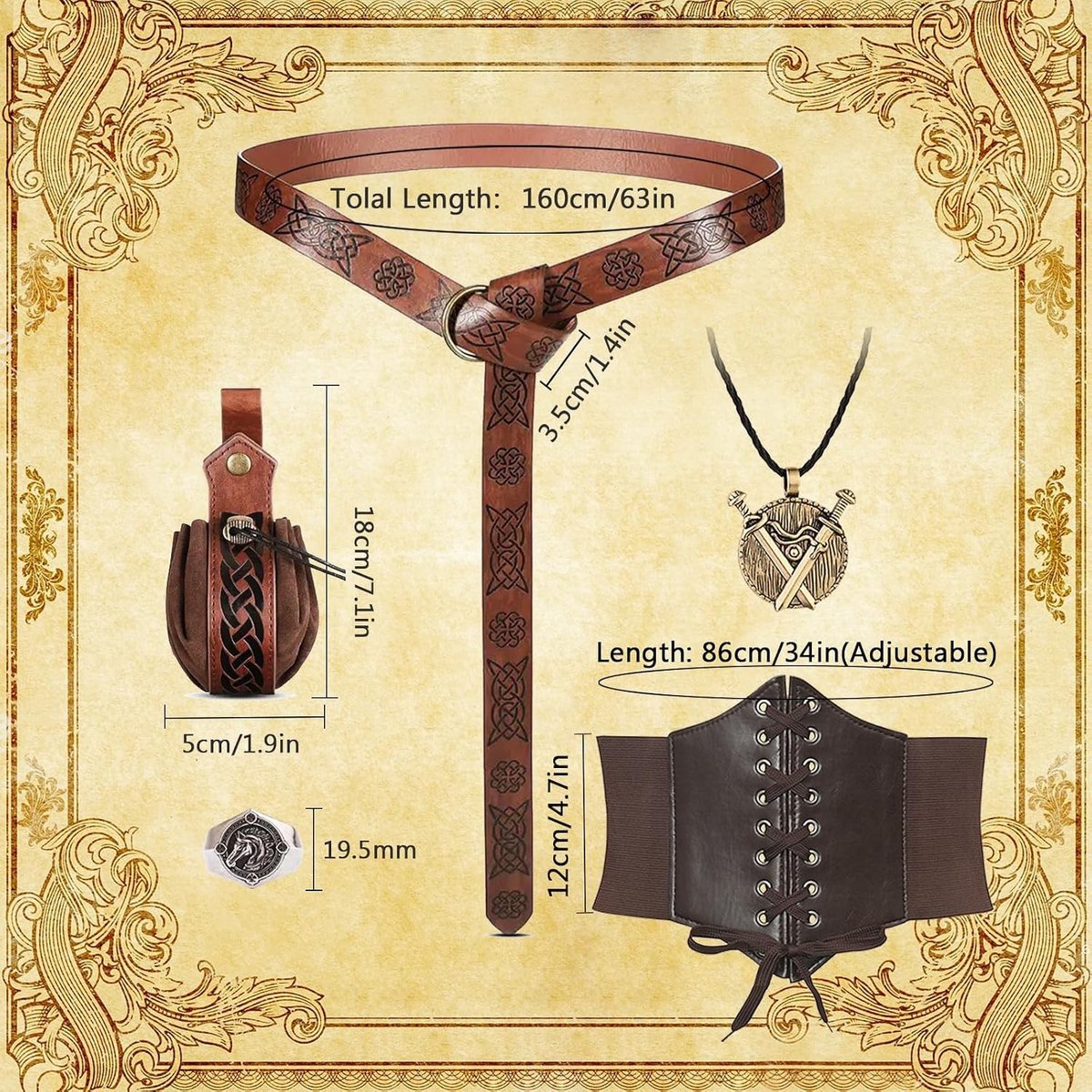 Middeleeuws kostuum voor mannen en vrouwen, leren riemtas, bruin, piratencorset, ridder en wizard outfit, Viking en renaissance cosplay accessoires