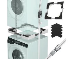 Universele stapelset voor wasmachine en droger, verstelbaar tussenbouwframe 45-68 cm, wit - Plaatsbesparende oplossing met trillingsdemping en bevestigingsriemen