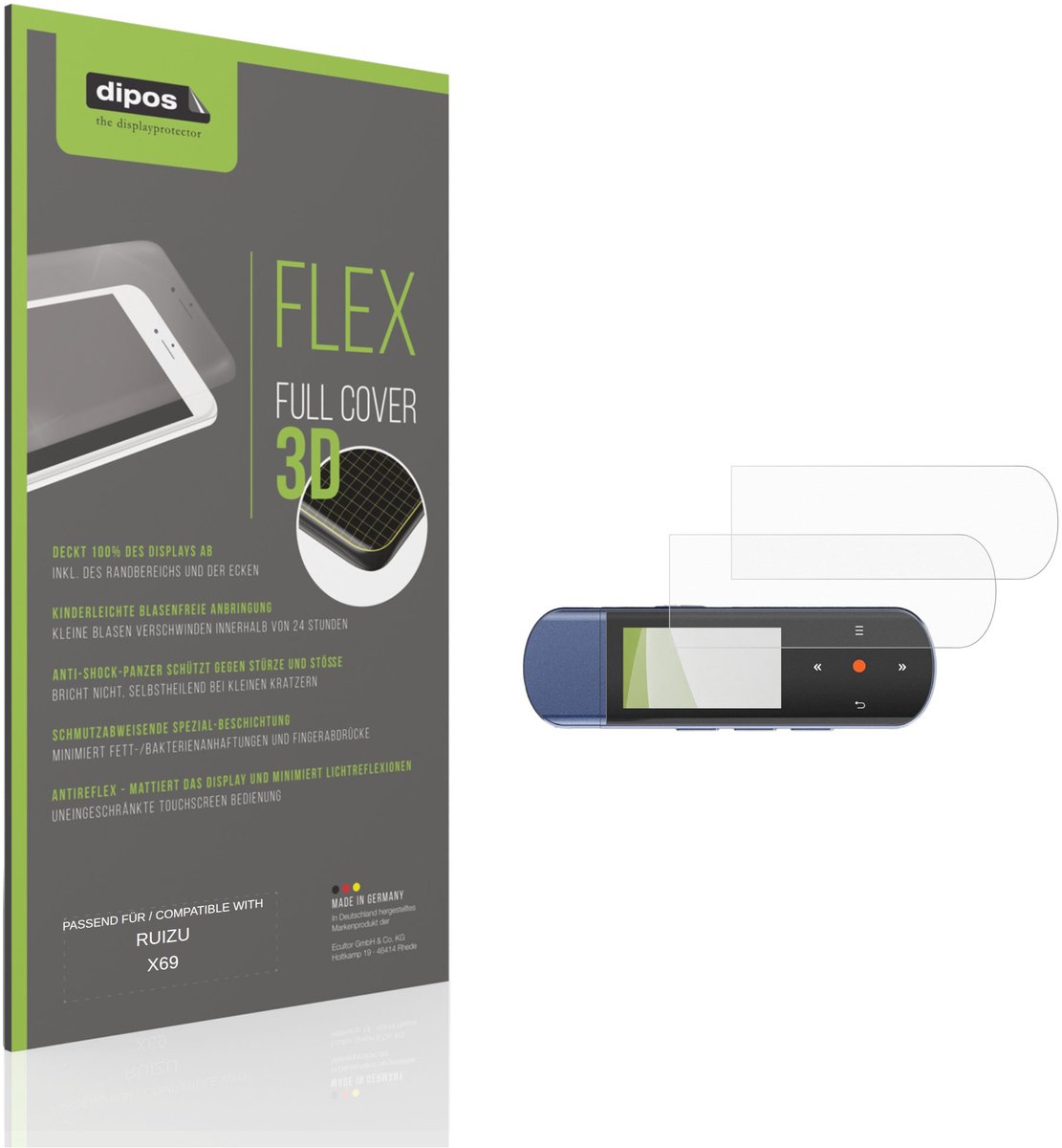 dipos FLEX – 2x Matte Screenprotector geschikt voor RUIZU X69 | Volledige Schermbescherming | Case-Friendly