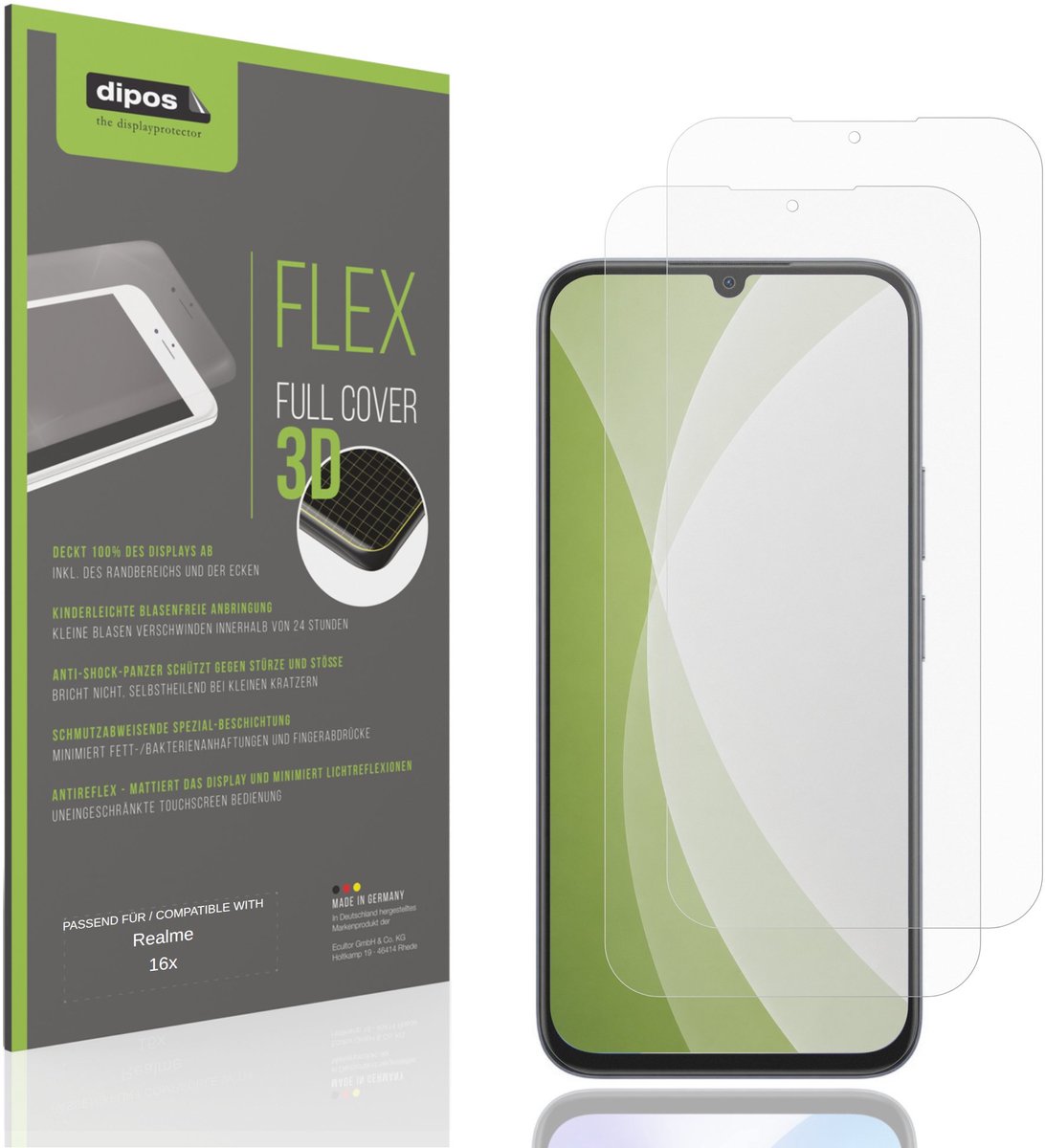 dipos FLEX – 2x Matte Screenprotector geschikt voor Realme 16x | Volledige Schermbescherming | Case-Friendly